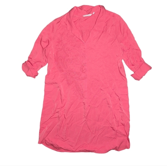 Soft Surroundings Coral Embroidered Weekender Tencel Shirt Dress Size XL - Picture 2 of 7